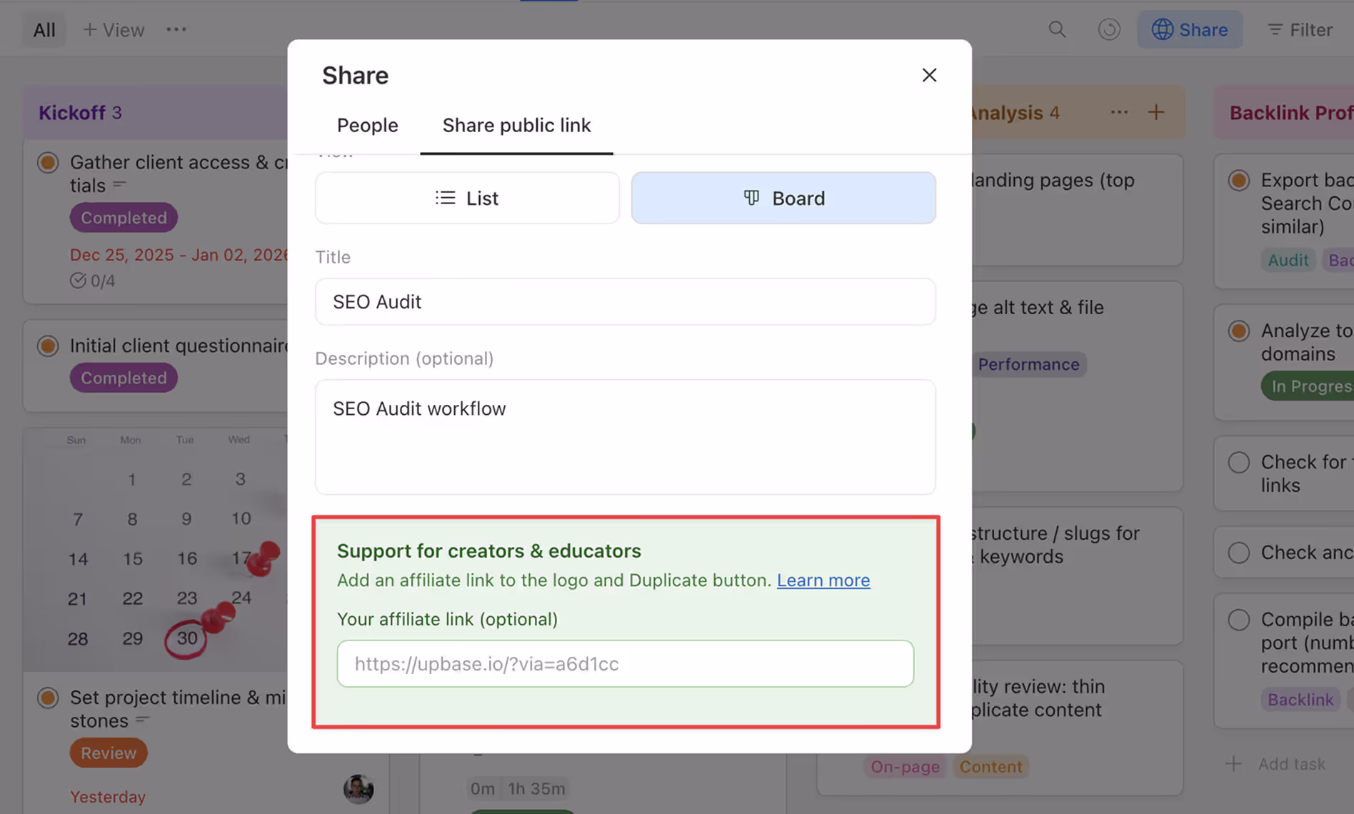 Share modal